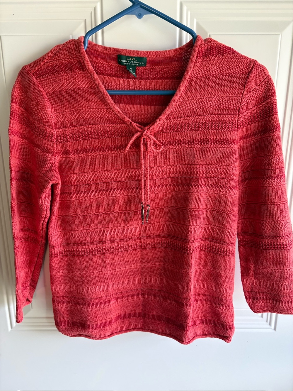Ralph Lauren Coral Tie-Front V-Neck Sweater